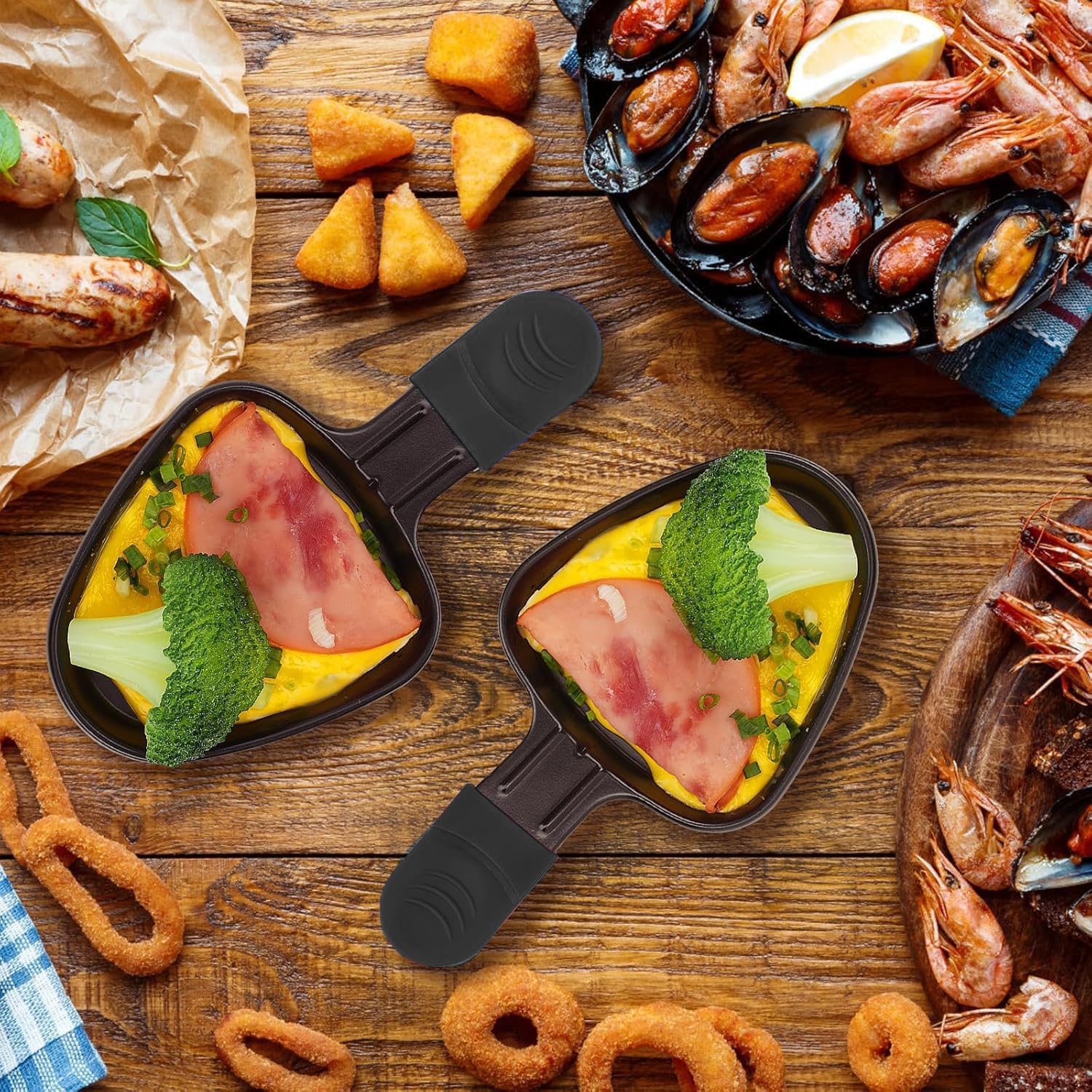 Poêle à raclette 8 parts - revêtement antiadhésif, poignées isolées, 8 spatules