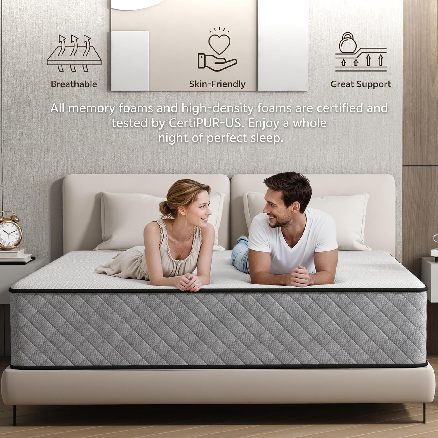 Matelas - hybride 160x200 cm - mousse mémoire, ressorts, 21cm, ferme