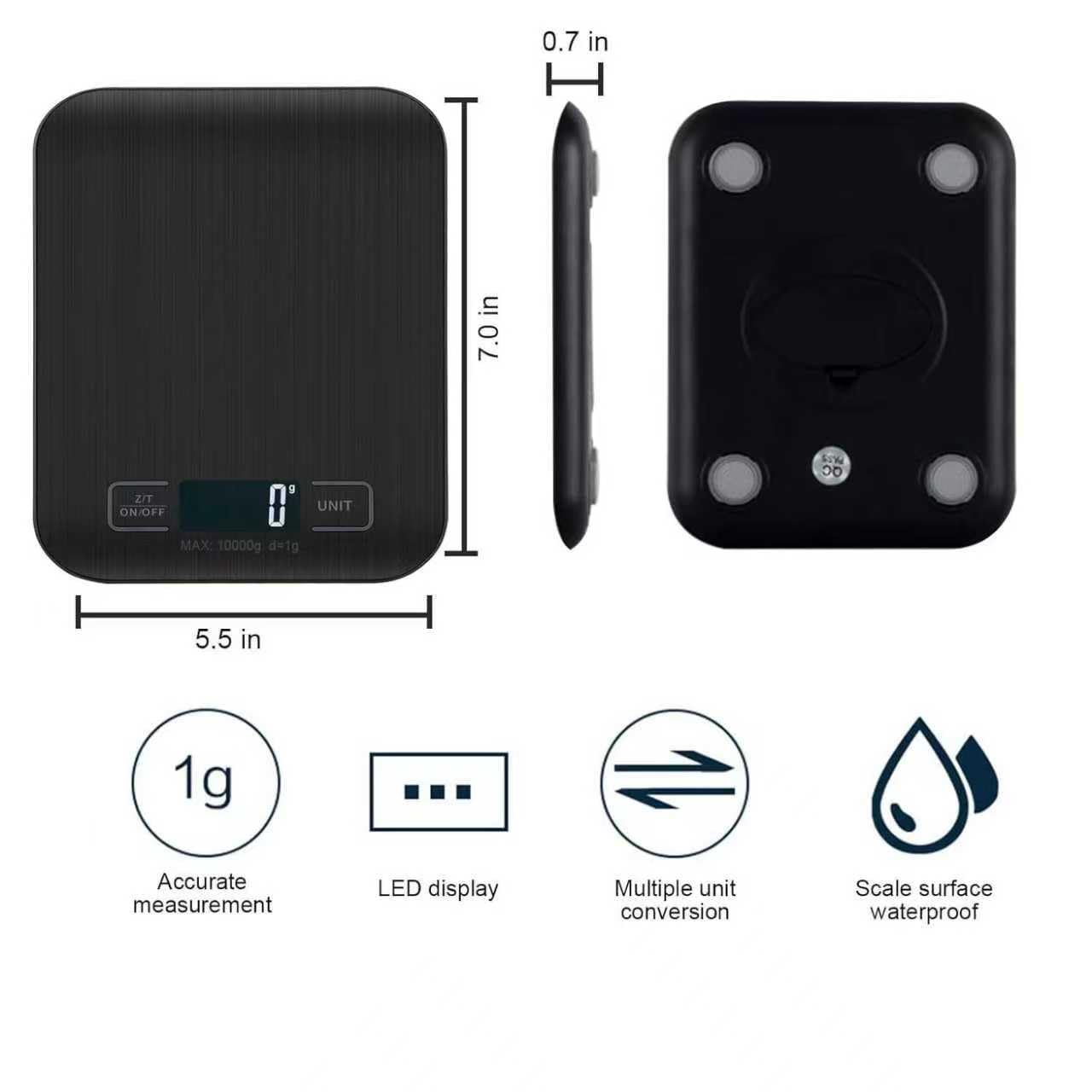 Balance de cuisine - numérique 10kg - écran LCD, tare, précision 1g