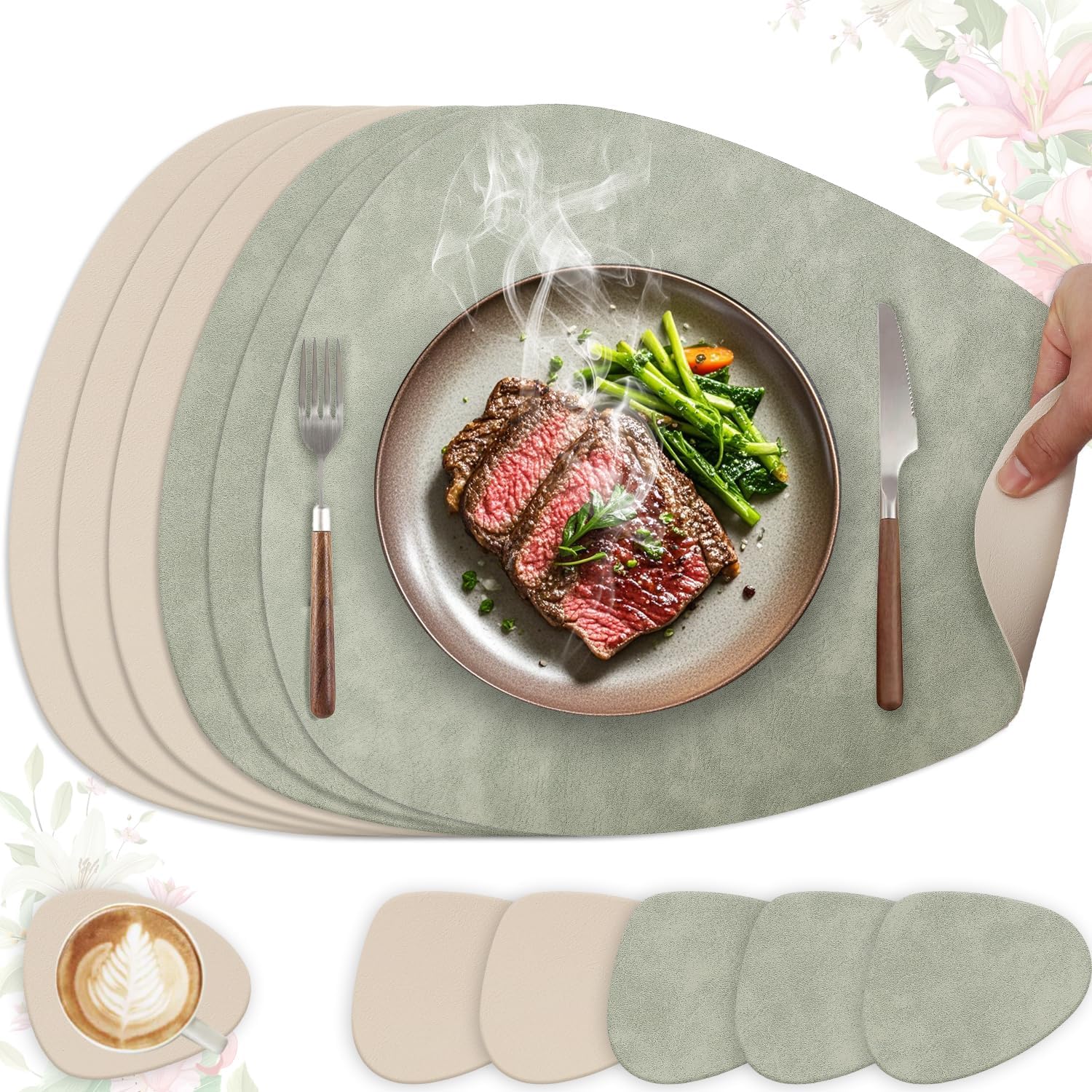 Set de table - PU cuir double face, lot de 6, 41x33cm, lavables, antidérapants