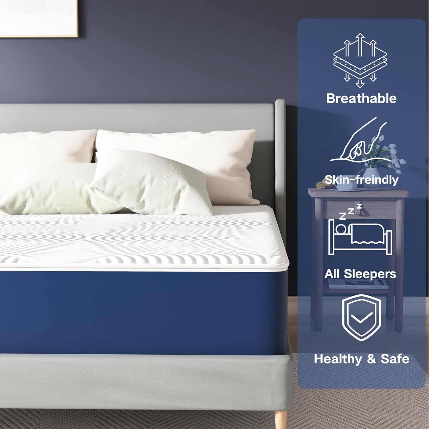 Matelas - mémoire de forme, 160x190 cm, 20 cm, H3, 7 zones, ergonomique