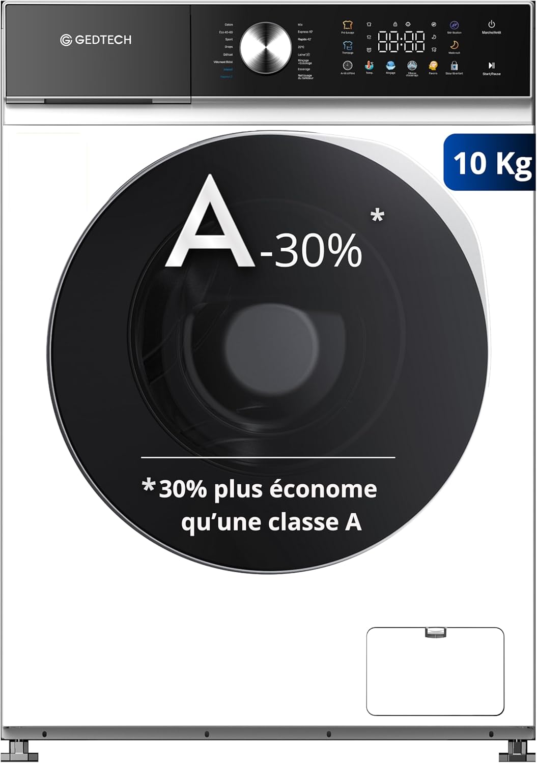 Gedtech lave-linge frontal 10kg, 1400 trs/min, LED, eco, GLLPS101400WH