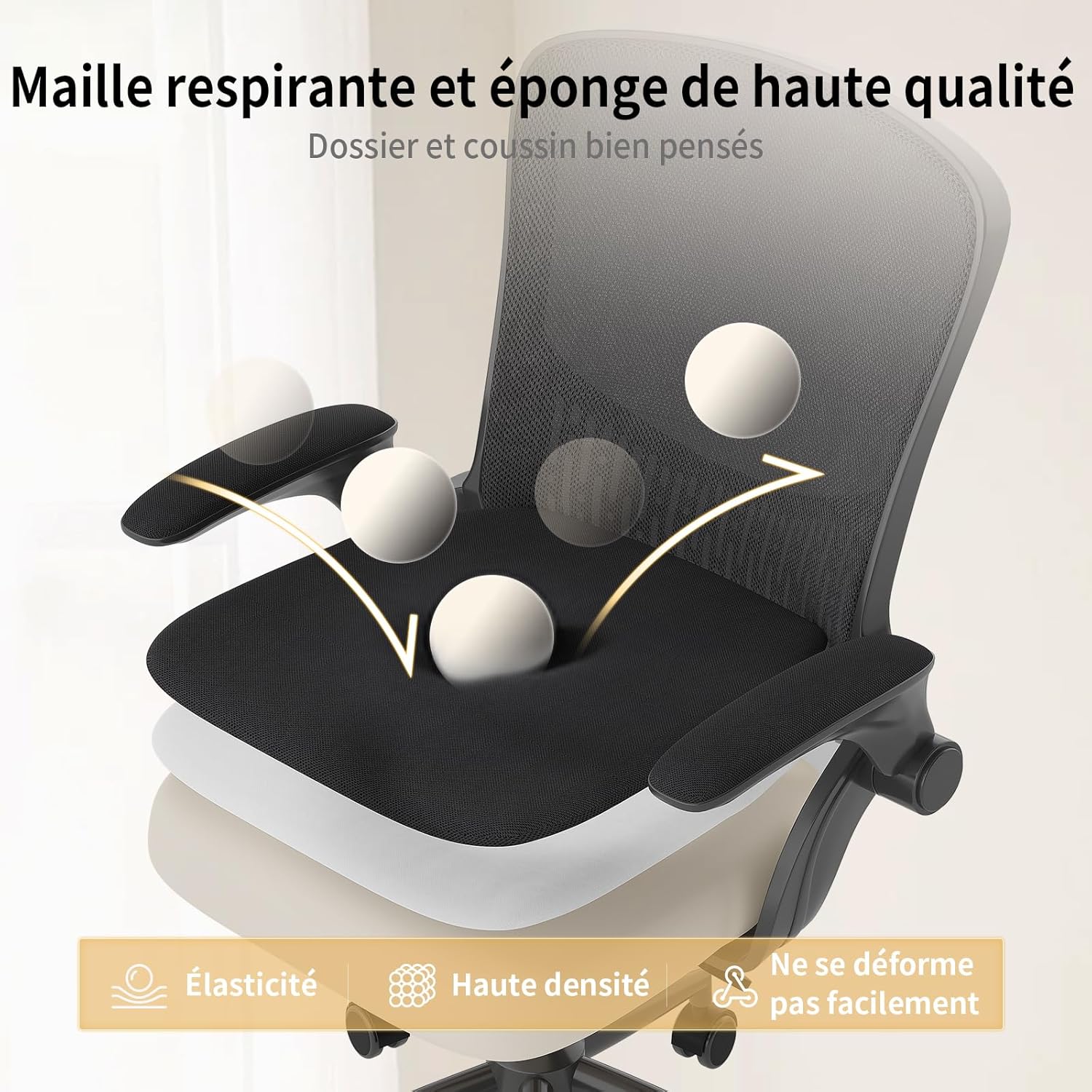 Naspaluro - chaise de bureau ergonome - accoudoirs réversibles, soutien lombaire, maille respirante, hauteur réglable