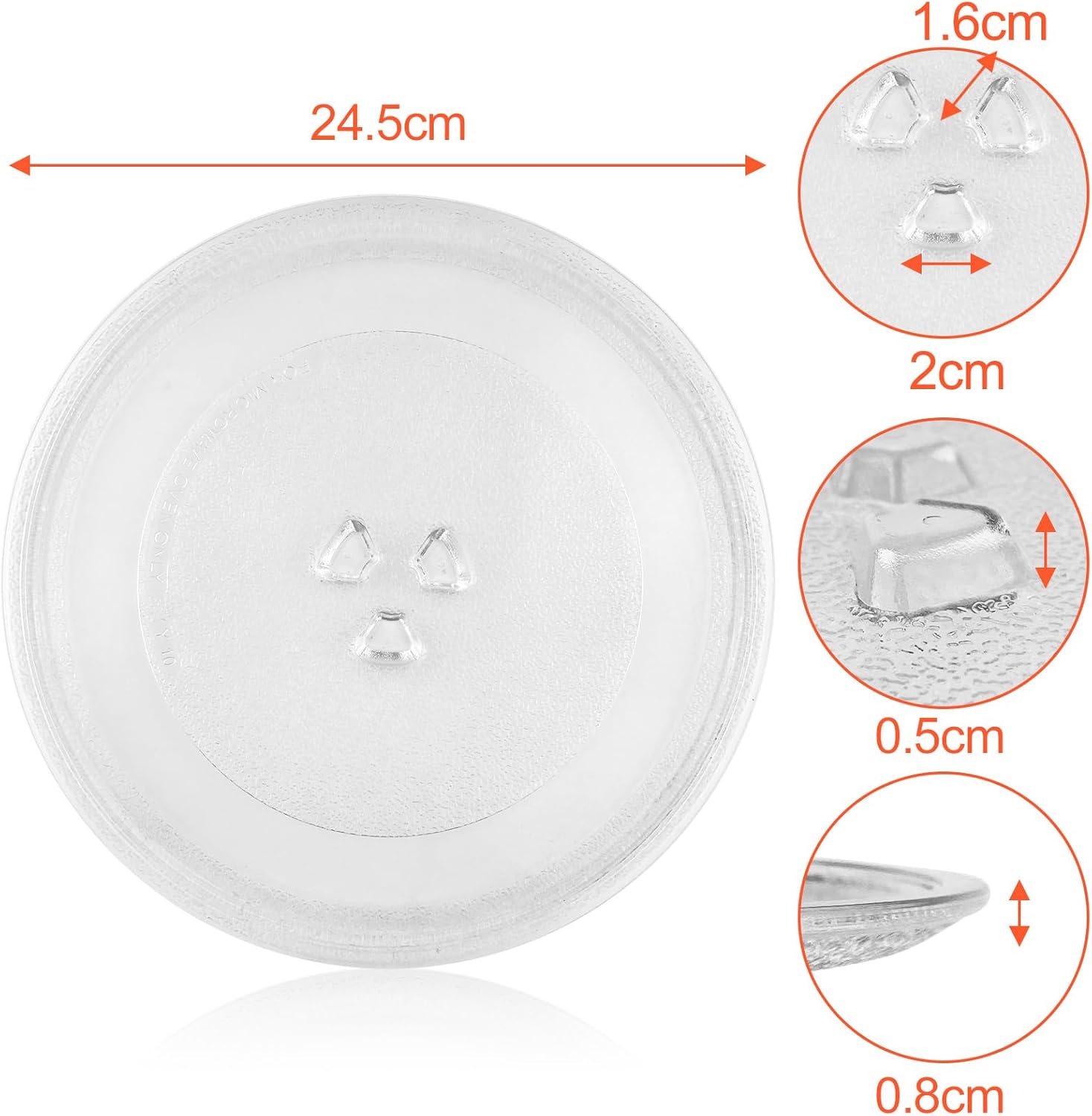 Plateau Micro Onde - verre tournant 24,5cm - 3 fixations, support rond