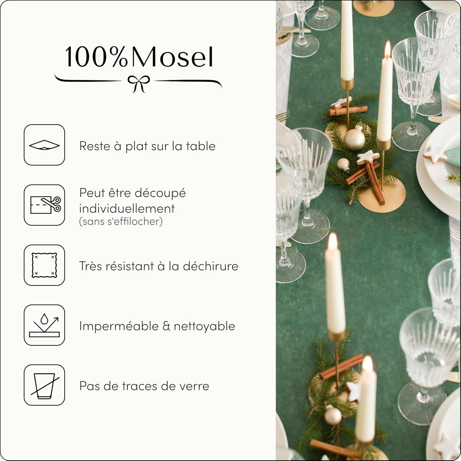 100%Mosel - Chemin de table décoratif - 30x2500 cm - tissu non tissé, vert forêt pluviale