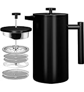 KICHLY Cafetière à piston en acier inoxydable - Machine à expresso et à thé portable avec triple ...