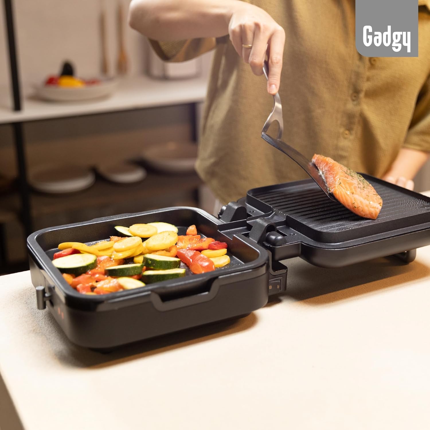 Gadgy - Gril de contact 2 en 1, 1400W, plaques amovibles, température réglable