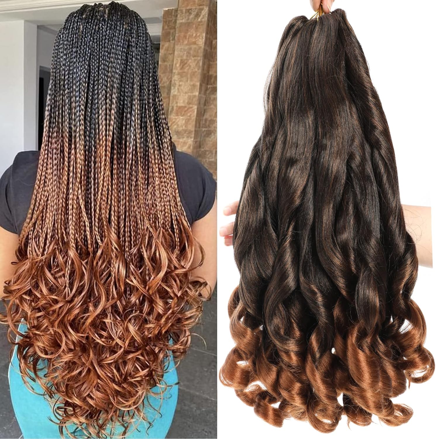 French Curl Braids - tresses bouclées 56cm, 8 paquets, effet wavy 1B/30