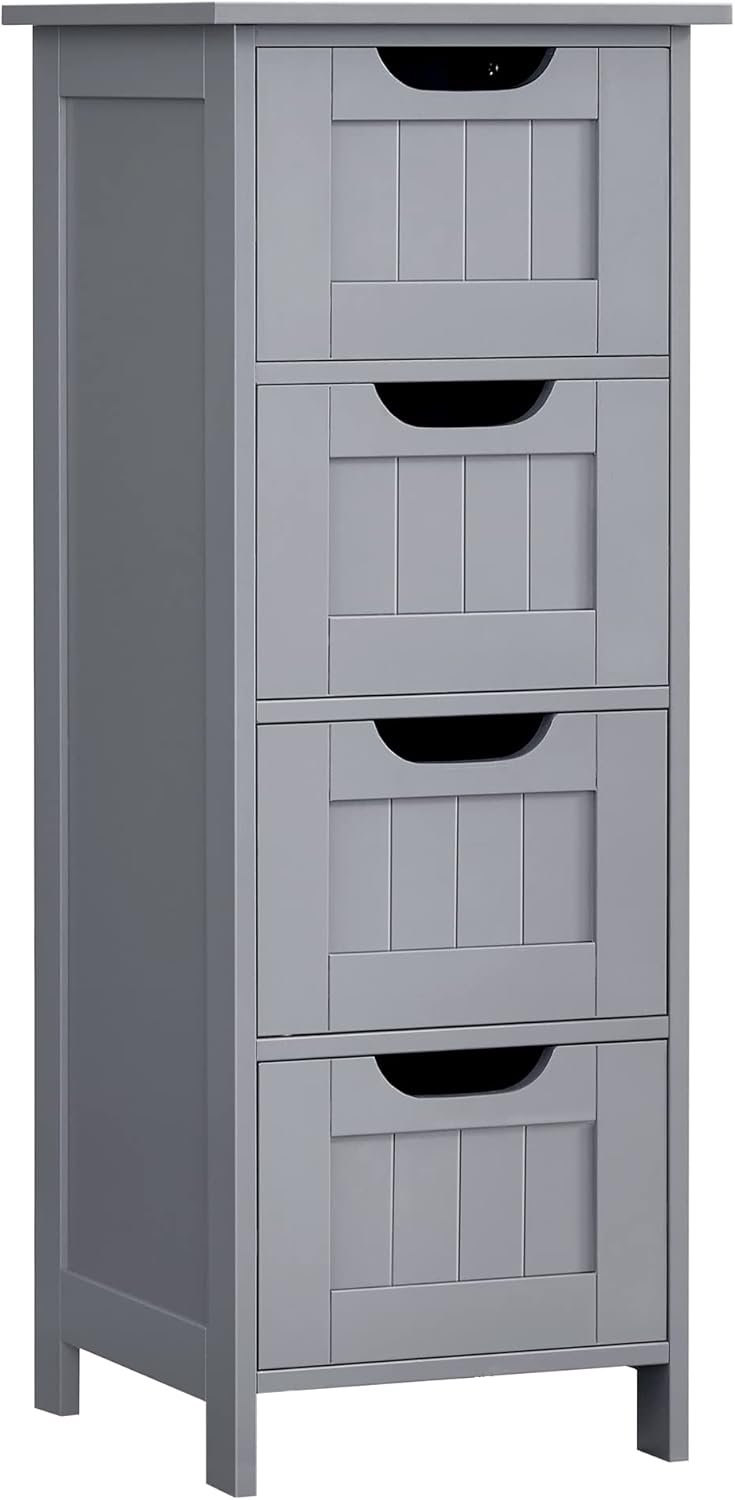 VASAGLE - armoire salle de bain, 4 tiroirs, 30x30x82 cm, gris moderne, LHC040P36