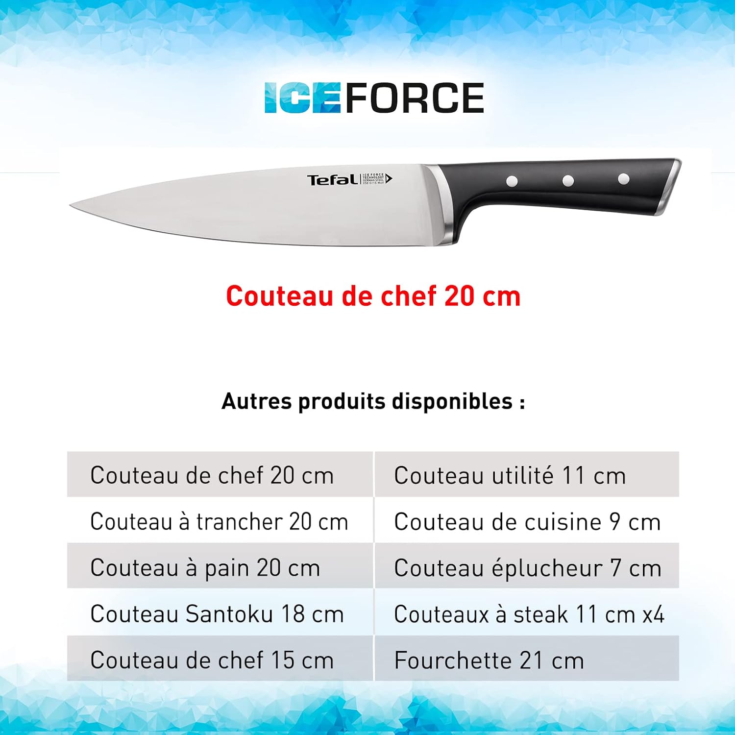 Tefal - Ice Force - 20 cm - lame inox allemand, garanti 10 ans K2320414