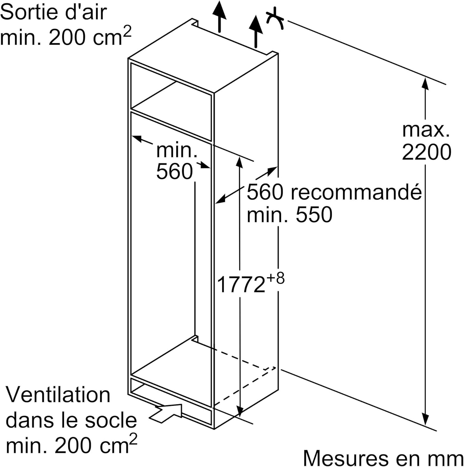 Bosch - réfrigérateur Série 4, 177x54 cm, 310L, encastrable, KIR81VFE0