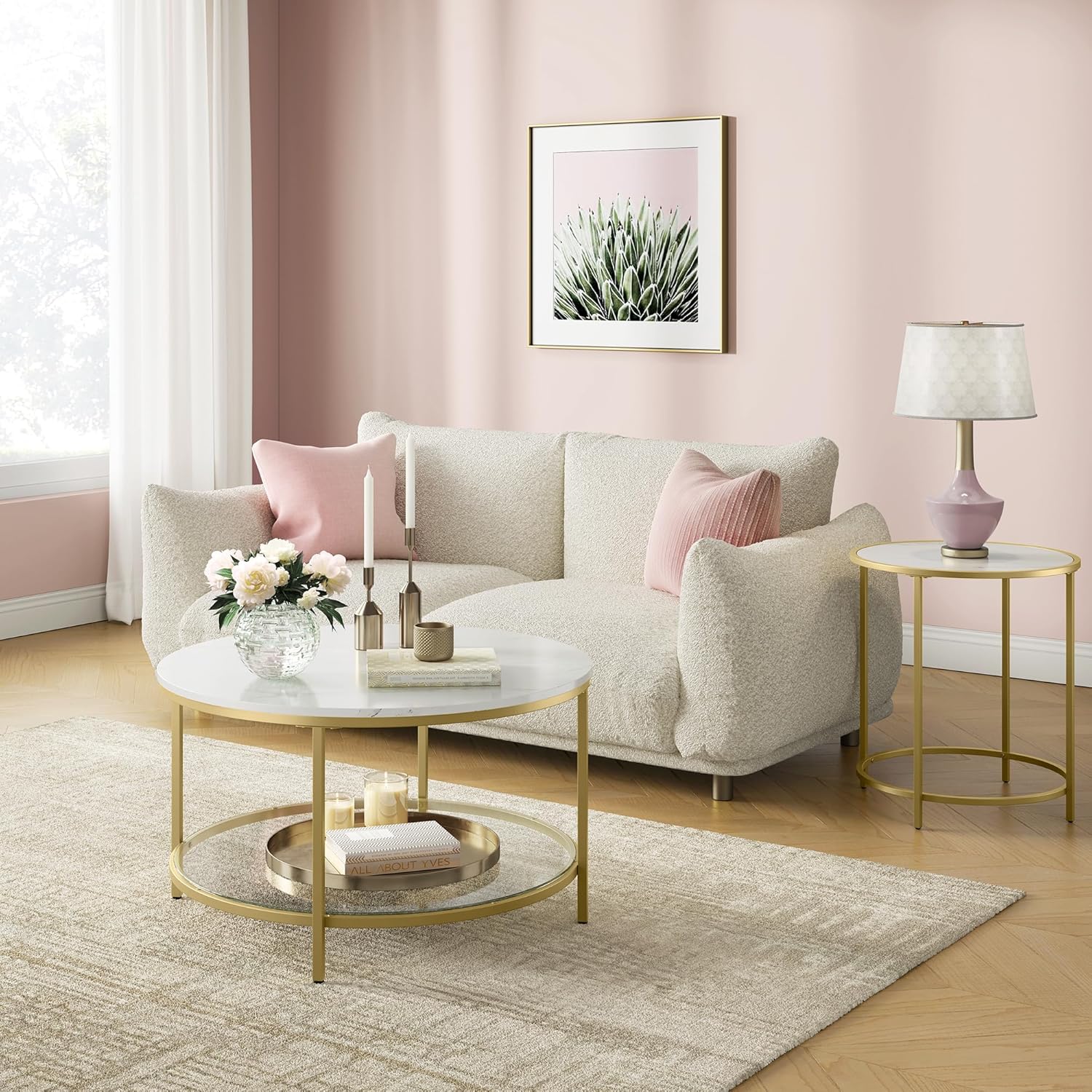 VASAGLE - table basse moderne marbre/verre 59x40cm dorée LCT071W59