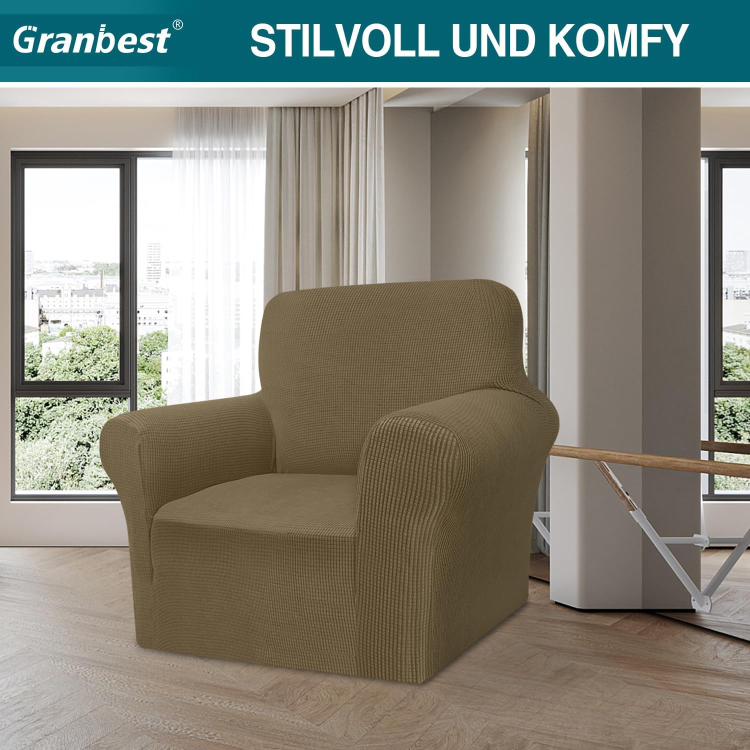 Granbest - housse de canapé jacquard 1 place - vert kaki - protection animaux