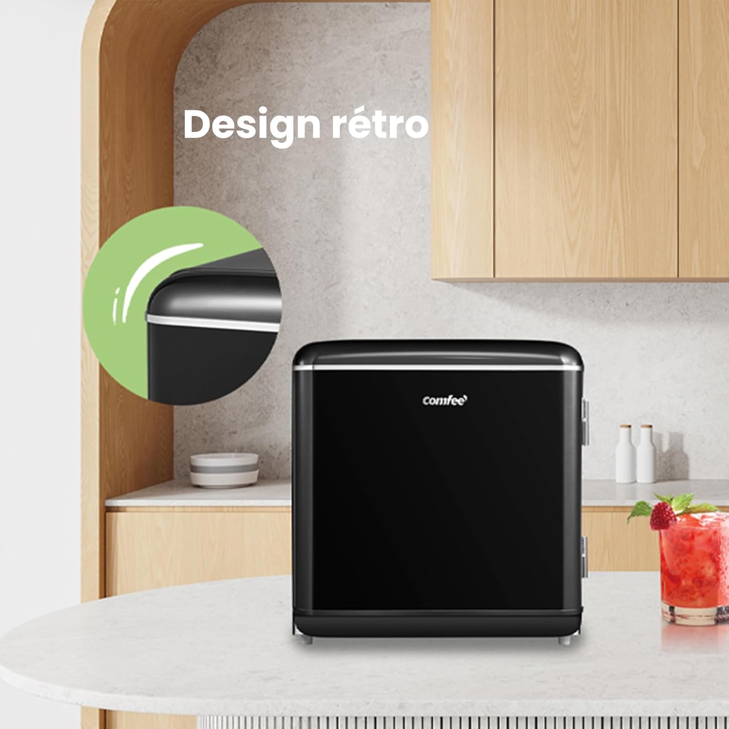 Comfee' - mini réfrigérateur rétro 47L, faible bruit, thermostat réglable, RCD50BL2EURT(E)