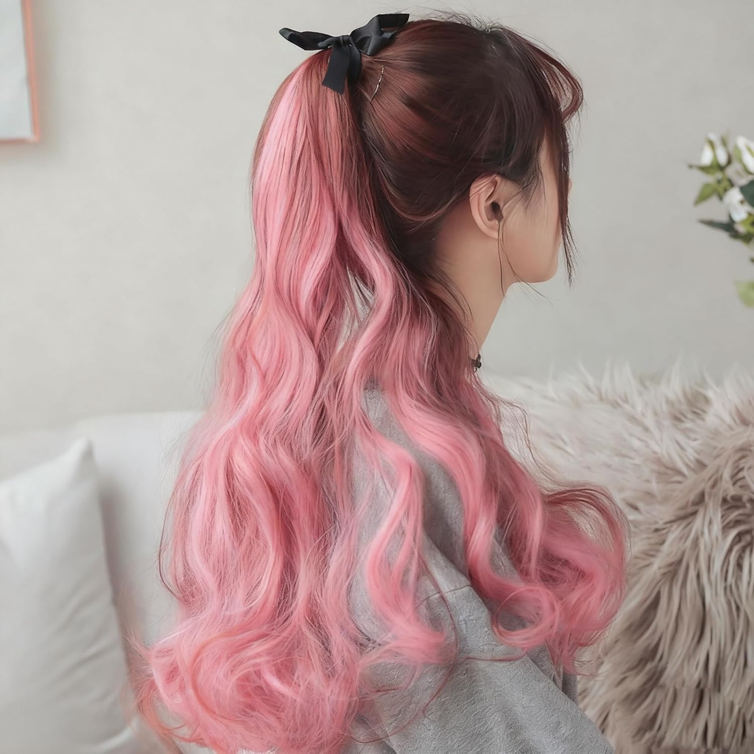 Extensions cheveux - 22 pouces - mèches colorées à clip, rose, lot de 10