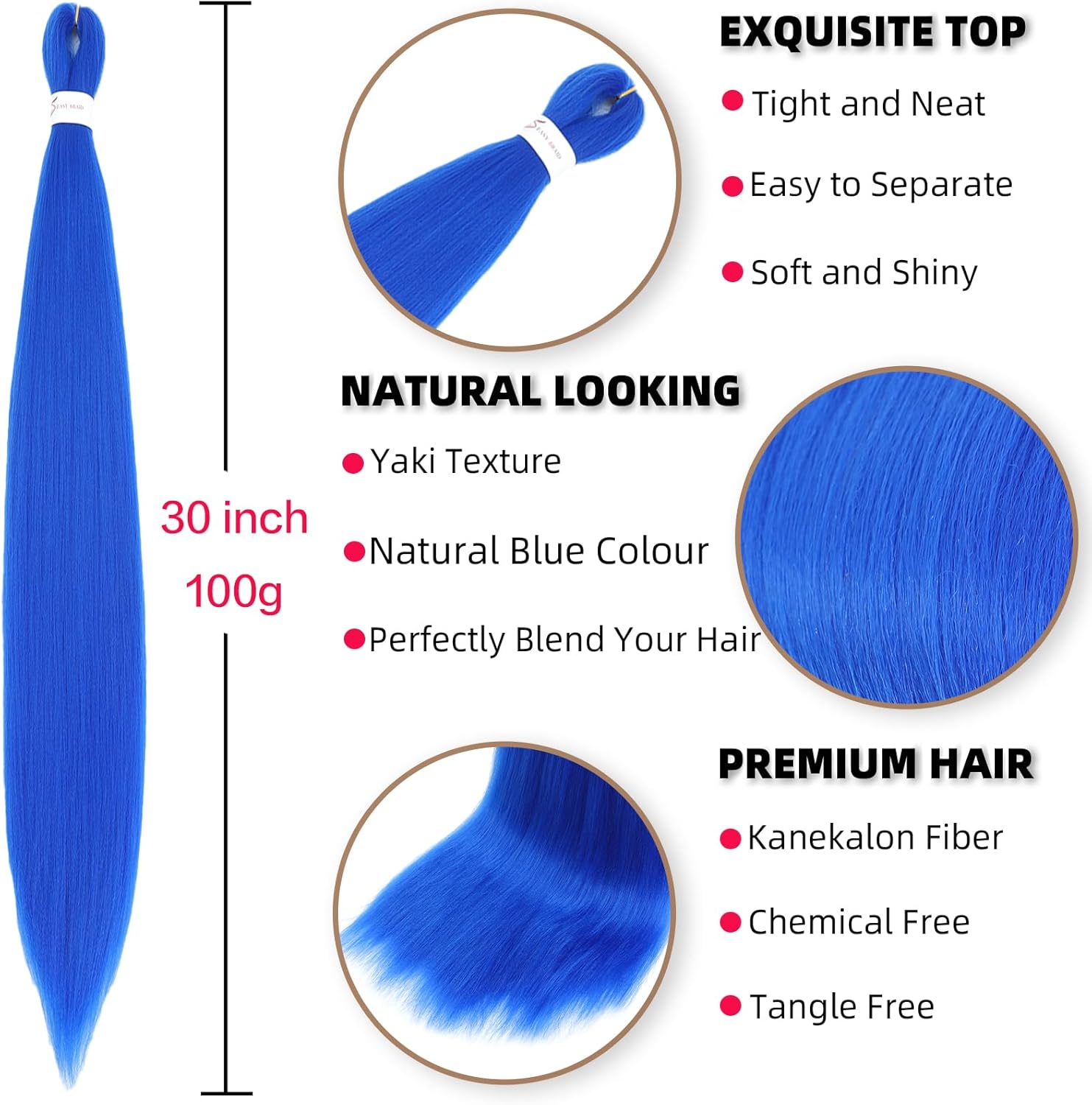 Rajout cheveux tressés pré-étirés bleu 30