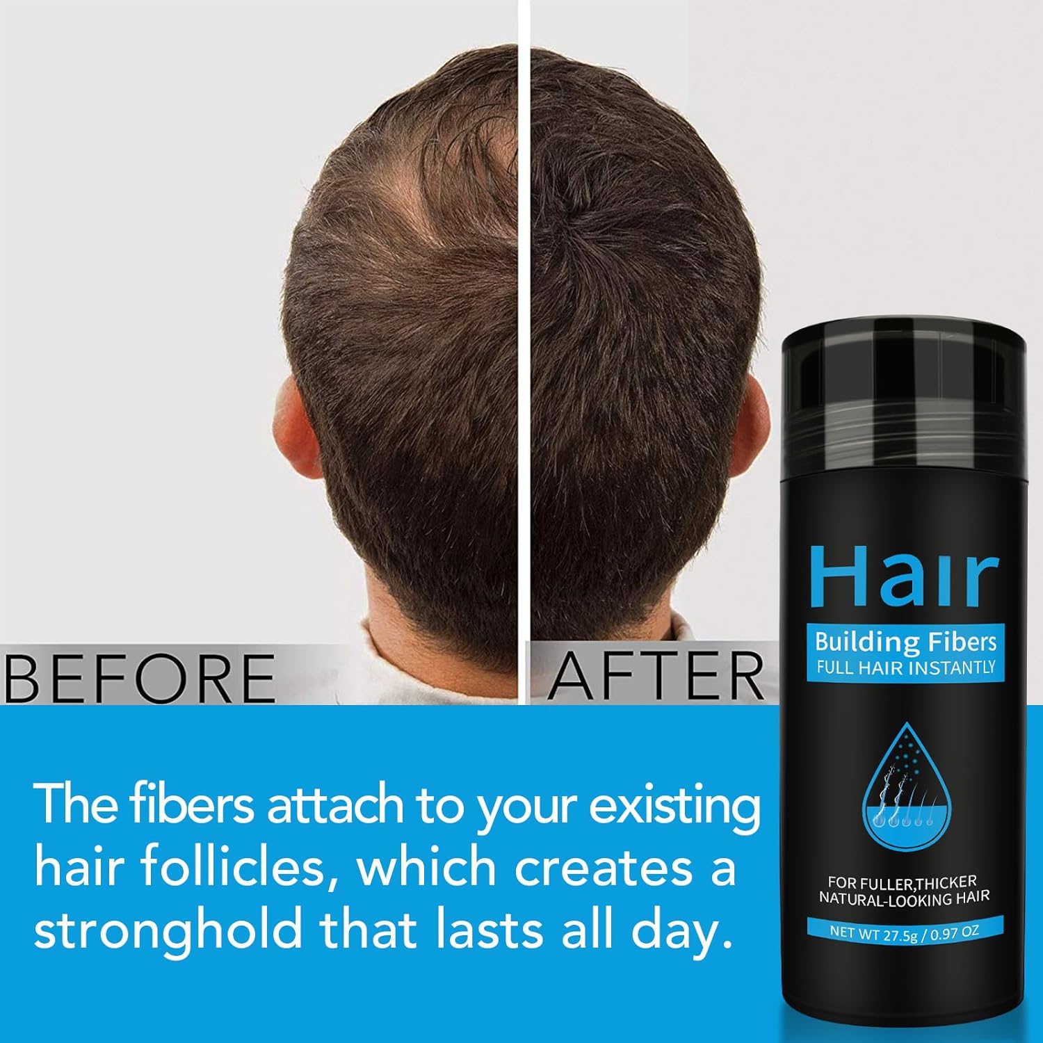 Fibres capillaires densifiantes - kératine - effet volumateur, pour hommes et femmes, brun moyen