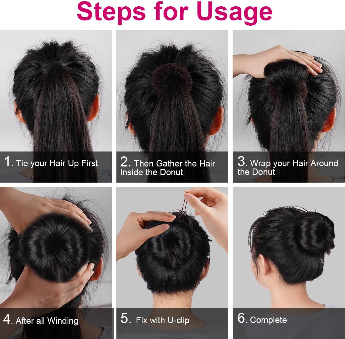 URAQT - chignon machine à pain - 6/8/10/12cm - 4 donuts chignons, 30 épingles