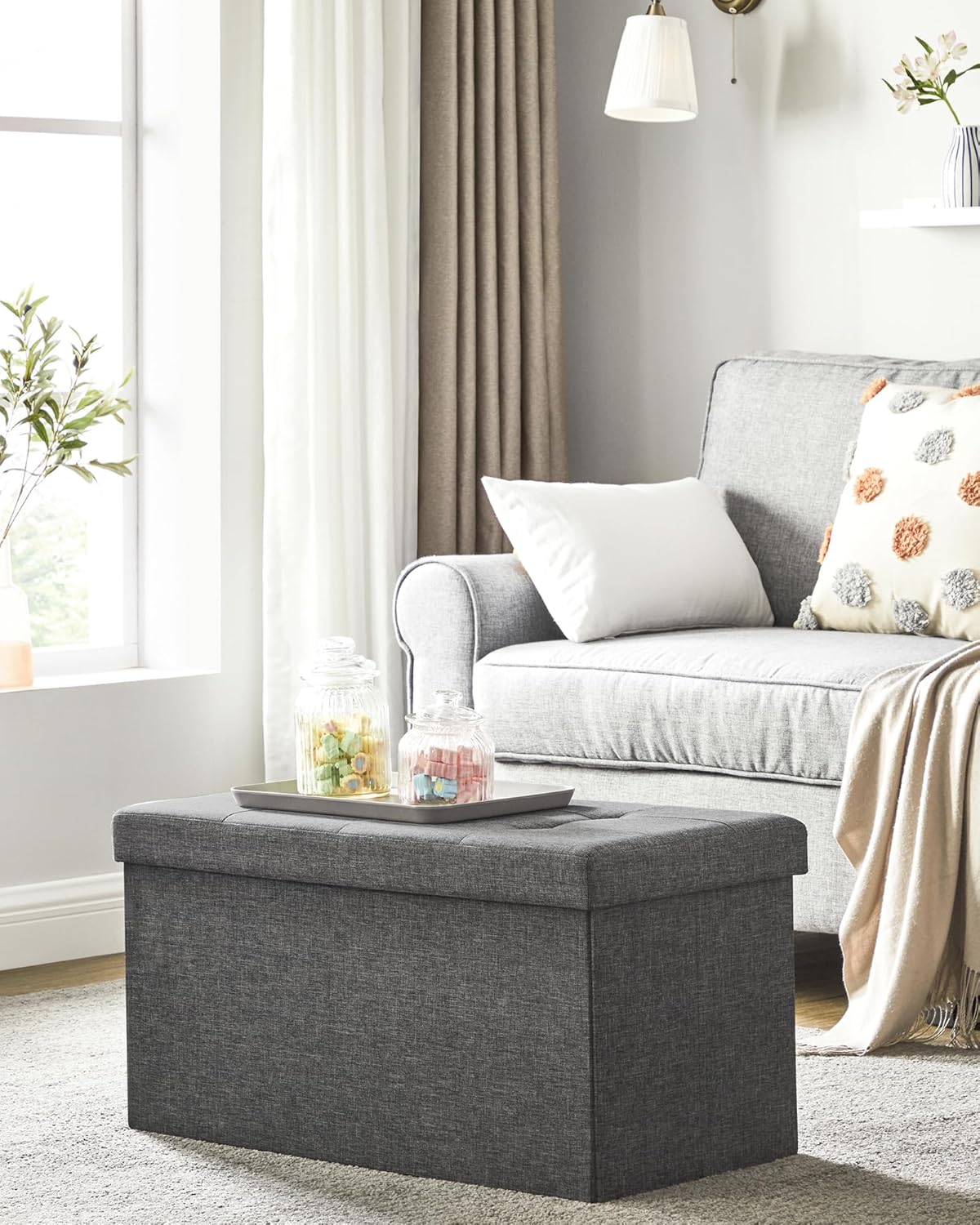 SONGMICS - banc de rangement pliable - 38x76x38 cm - coffre solide 300kg, gris foncé LSF47K