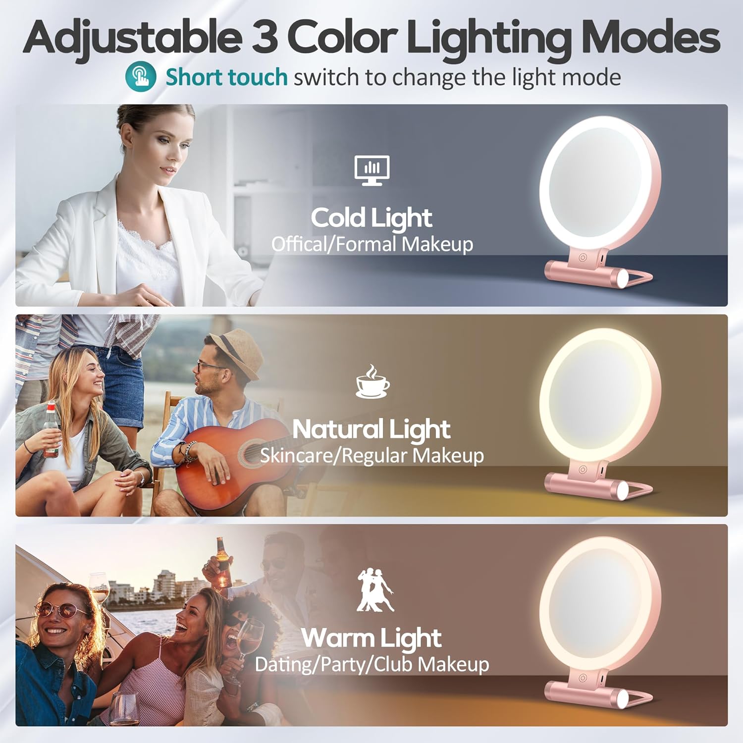 B Beauty Planet – miroir double face 1x/30x, 2000mAh, LED, réglable