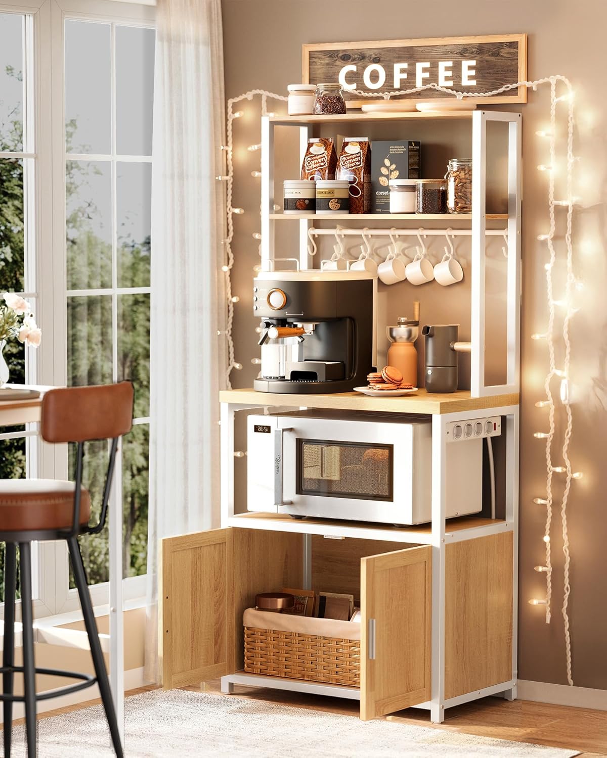 VASAGLE - étagère cuisine/bar café, 40x60x170 cm, 8 crochets, KKS058Y02