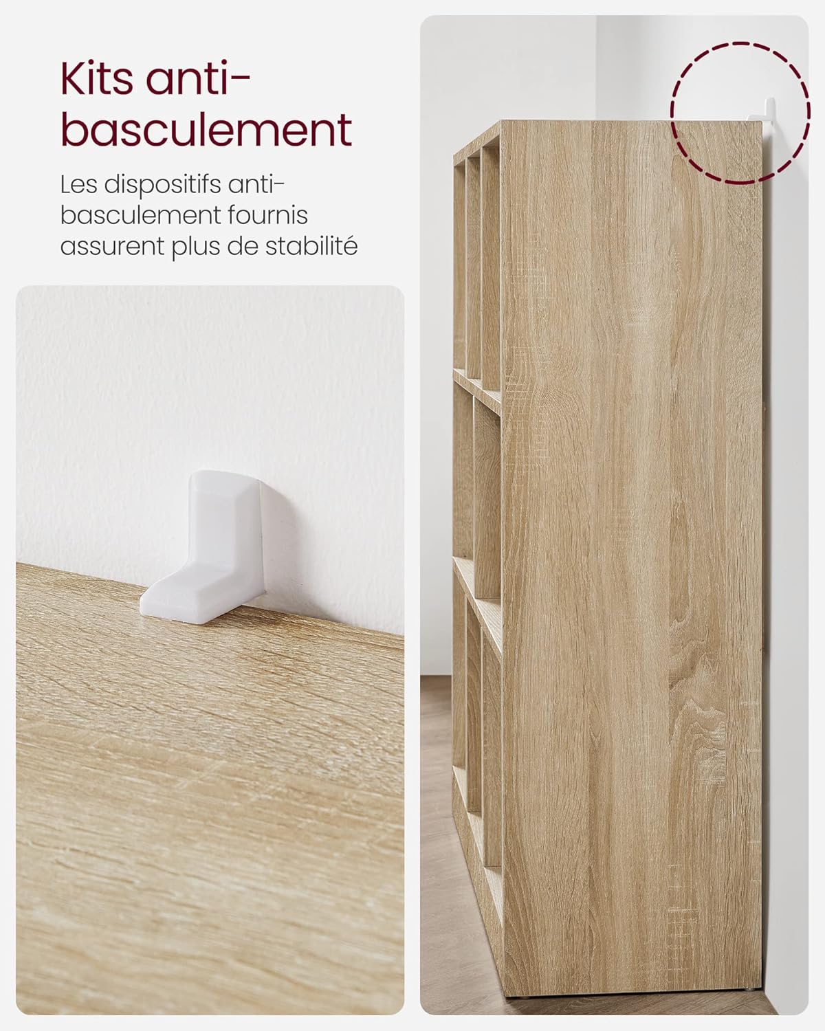 VASAGLE - étagère 8 cases - 30x97,5x100 cm - bois, modulable LBC52NL