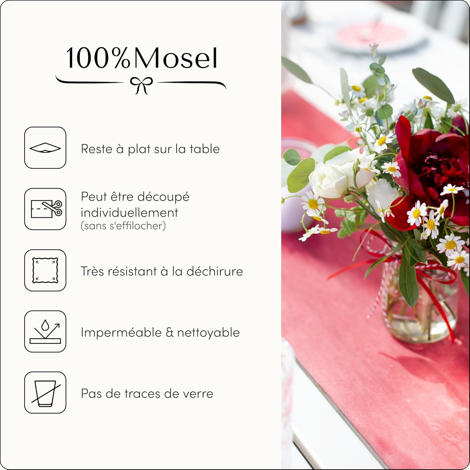 100%Mosel - Chemin de Table en Non-tissé - 30x2500 cm - Rouge, nappe pour occasions spéciales