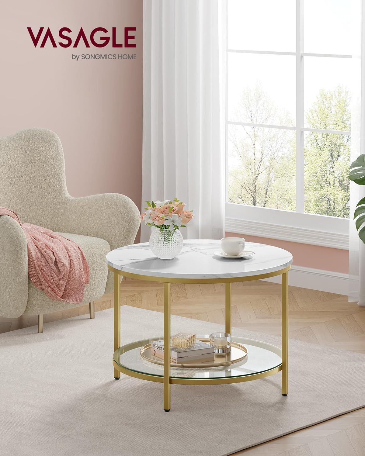 VASAGLE - Table basse moderne - marbre blanc verre trempé - LCT072W59