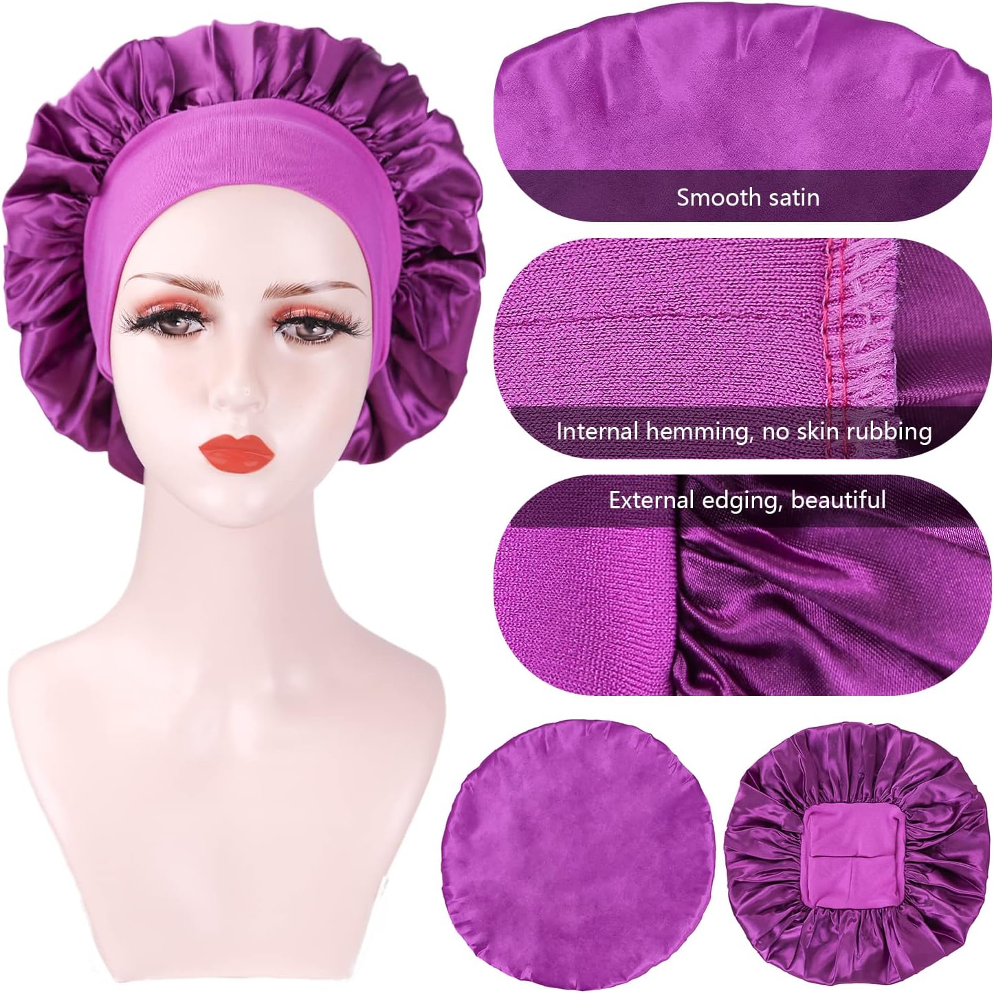 Bonnet satin cheveux nuit femme - lot 2 pièces - ajustable soie, confort nuit