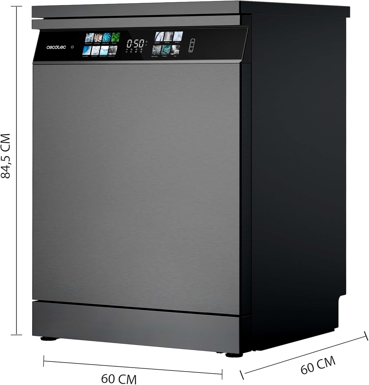 Cecotec - Bolero Aguazero 6700 Dark B - 60cm - 15 couverts, Classe B, moteur Inverter, Double Zone, Turbo Dry+