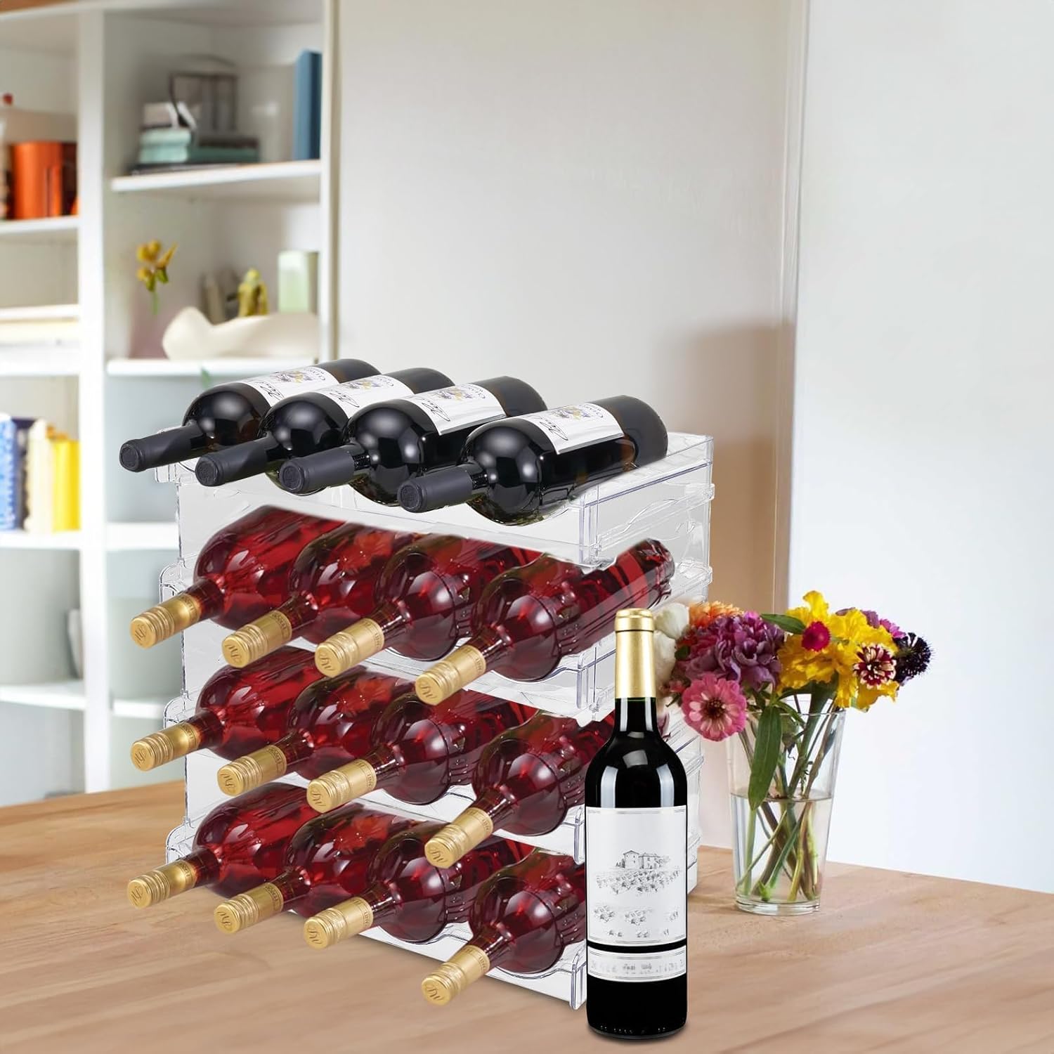 Range-bouteilles empilable - 4 pièces - plastique - 16 bouteilles, rangement frigo