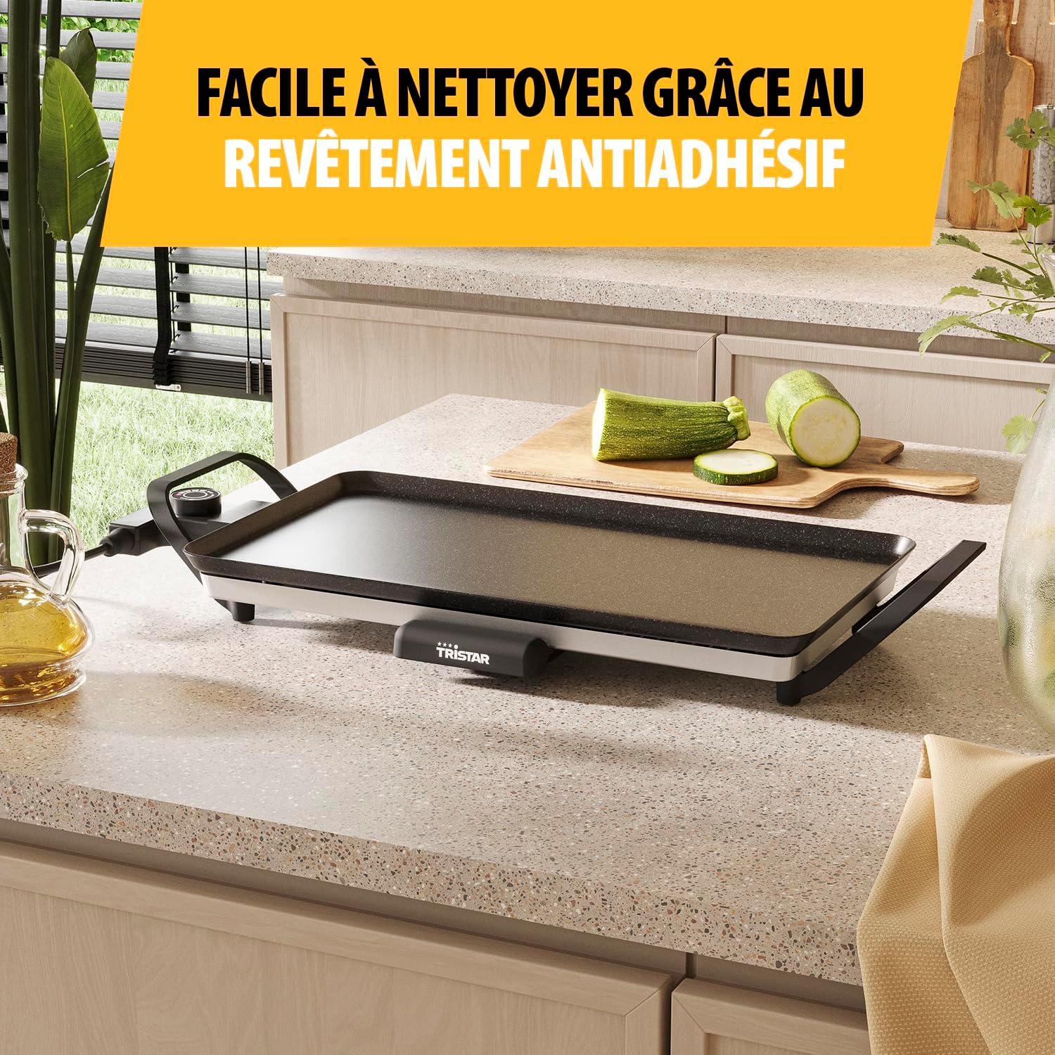 Tristar - Table Grill Slim M - 46x26 cm - Thermostat réglable, poignées amovibles, revêtement antiadhésif - BP-2667