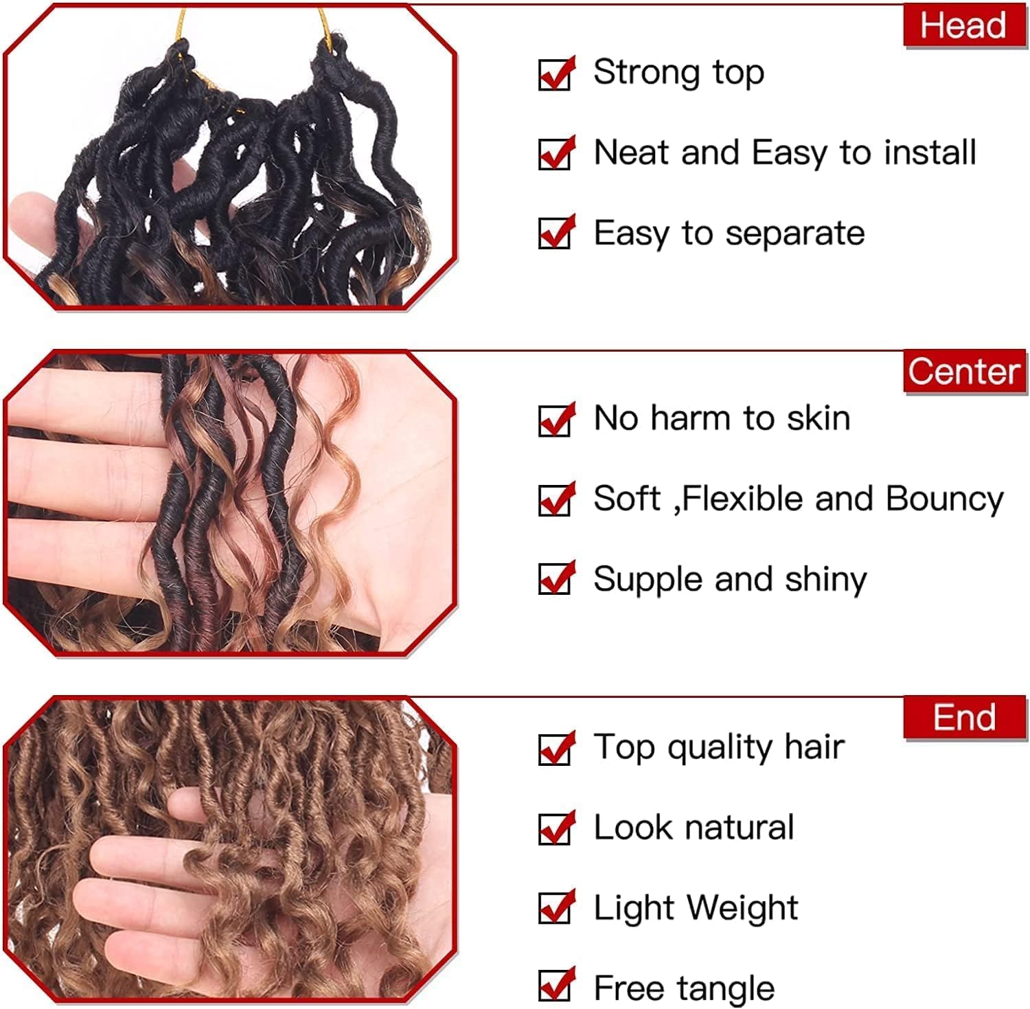 Xtrend - River Faux Locs 30 pouces - 8 packs, 3 tons, mèches frisées, 12 brins, pré-bouclé, style bohème - 1B3027#