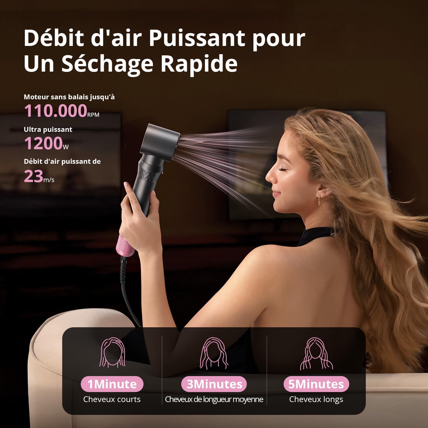 Brosse soufflante 7 en 1 - multifonction, ionique, 110 000tr/min