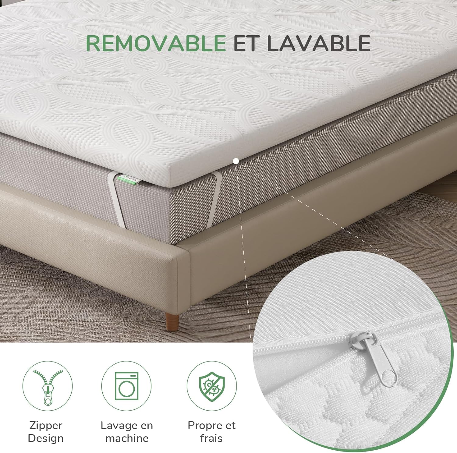 Novilla - Surmatelas Gel - 100x200 cm - Mousse mémoire, 5 cm, housse lavable