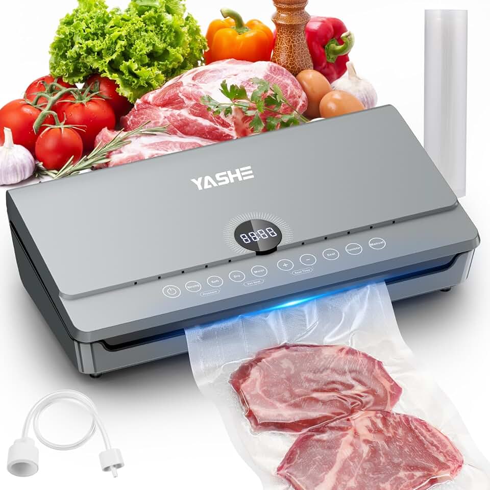 YASHE - Machine sous vide 10-en-1, double pompe, rouleau intégré, 80KPA