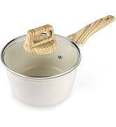 Poêle de cuisson en céramique ou en porcelaine blanche avec manche en bois représenté sous plusieurs angles, montrant un mouvement de brassage ou de cuisson à l'aide d'un ustensile.