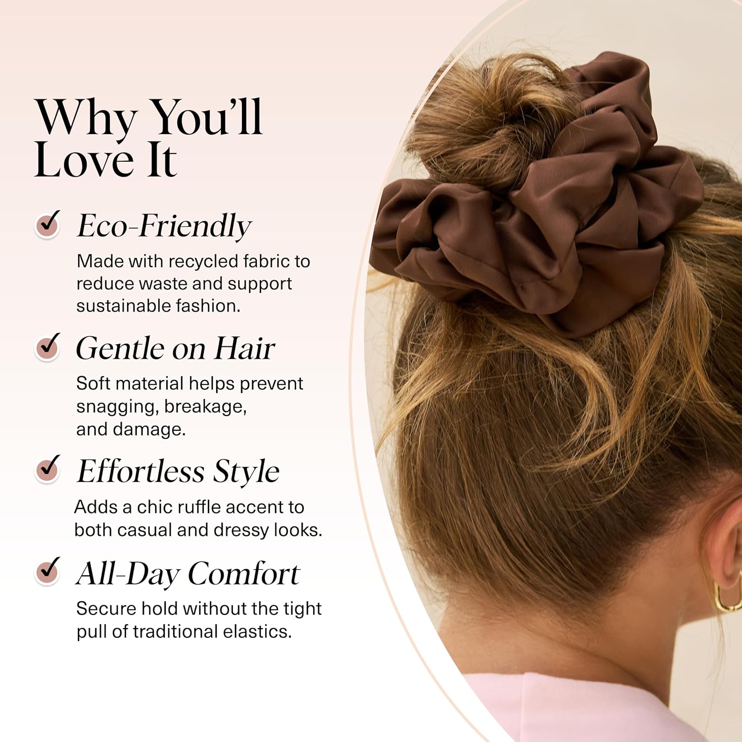 Kitsch - lot de 2 chouchous satin recyclé - surdimensionnés - noir et chocolat, élastiques éco-responsables