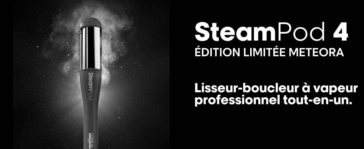Le texte indique « SteamPOD 4 EDITION LIMITÉE METEORA » Lisseur-boucleur à vapeur professionnel tout-en-un