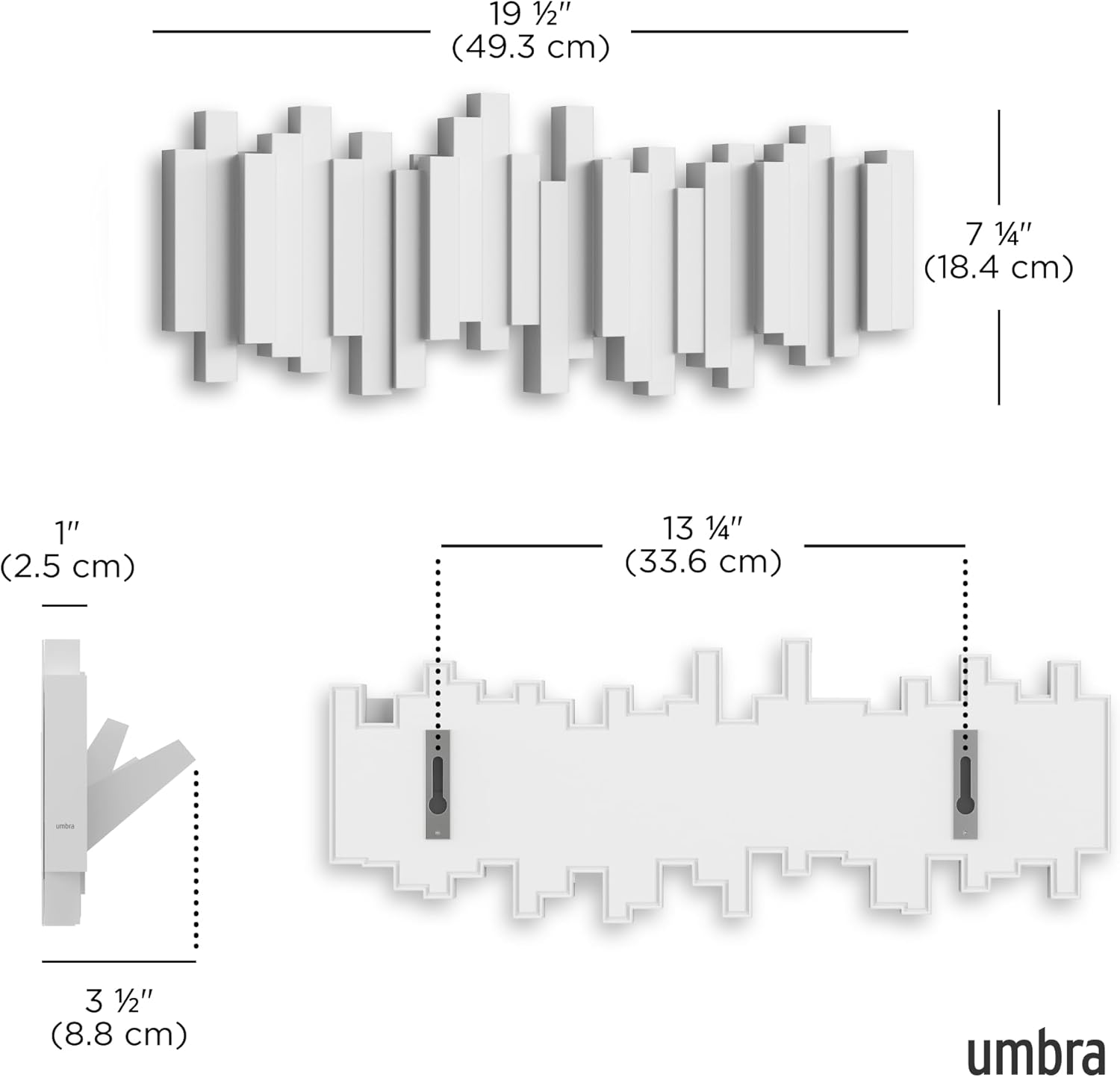 Umbra - sticks - patère murale 5 crochets rabattables blanc
