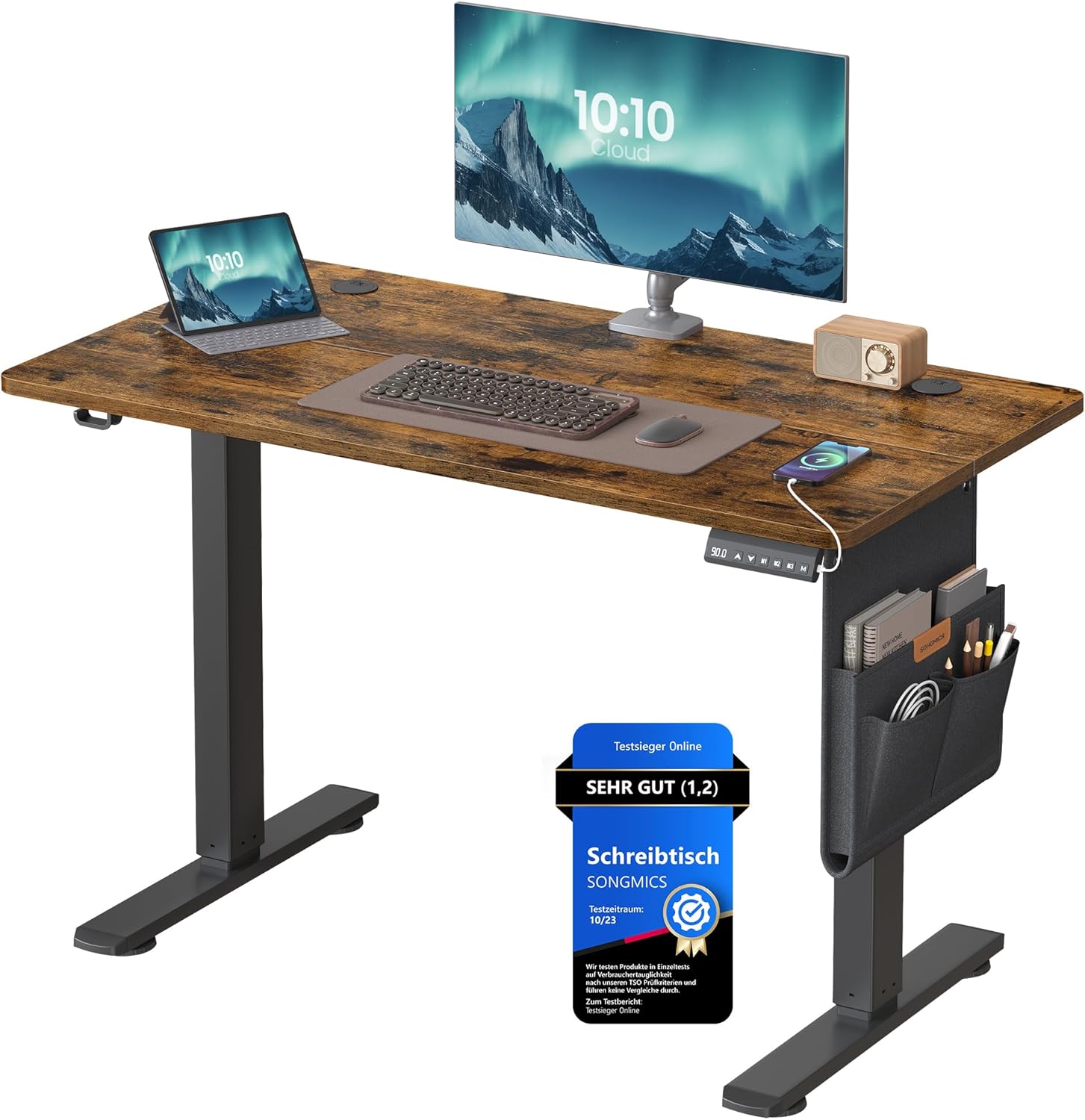 SONGMICS - bureau assis-debout, 100x60 cm, hauteur réglable, mémoire LSD130KD01