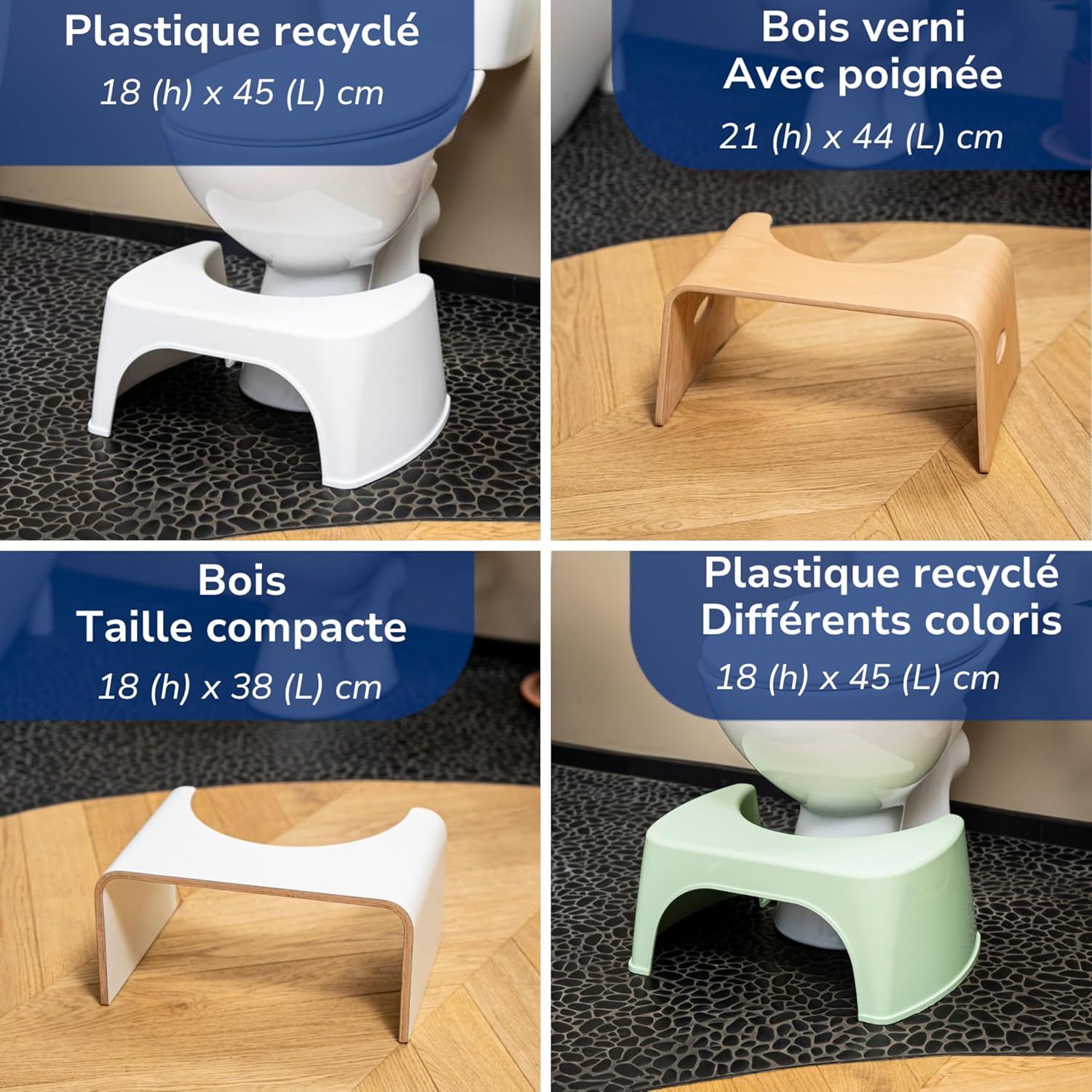 Well Care - Tabouret physiologique bois verni - adulte - compact, anti-constipation, fabriqué France