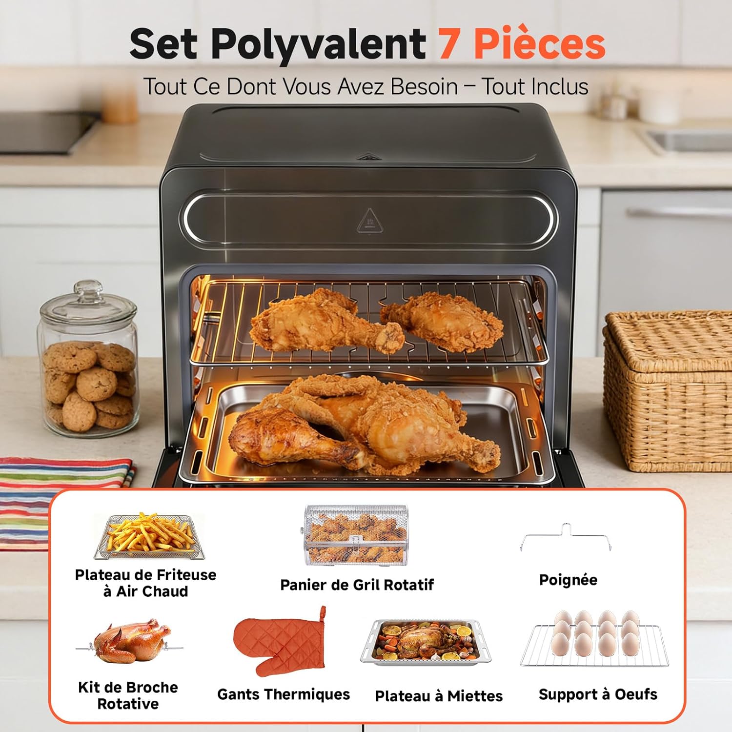 OUNIN - Four Vapeur 24L - inox, LED, 9-en-1, multifonction