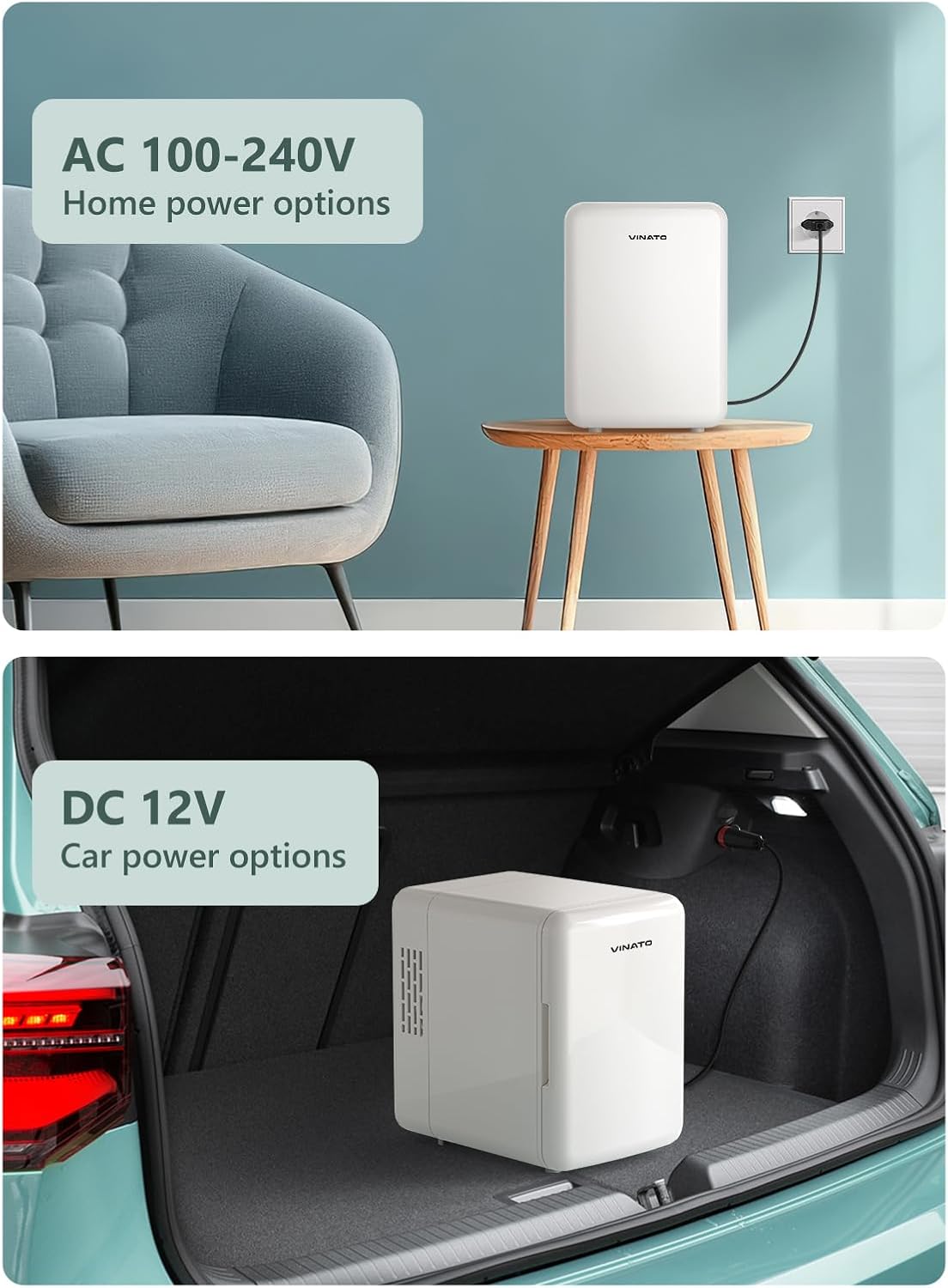 VINATO - Mini frigo 4L - compact, portable, AC/DC, chambre, voiture