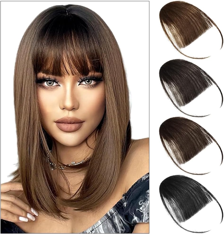 LOPHE - Extension cheveux frange clip - marron clair - pré-coupée, plumes, pour femme