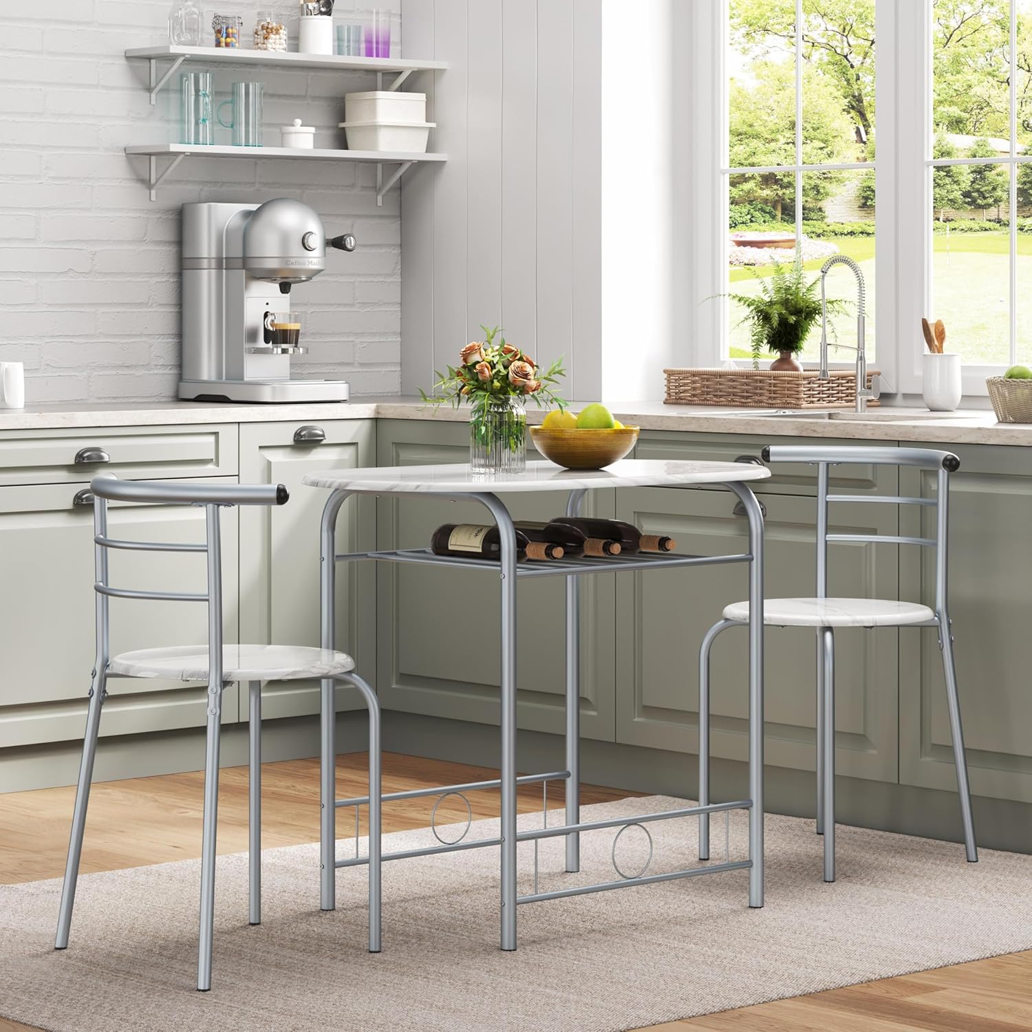 Yaheetech - Ensemble table ronde 90x53x75.5 cm - 2 chaises bois métal, porte-bouteilles