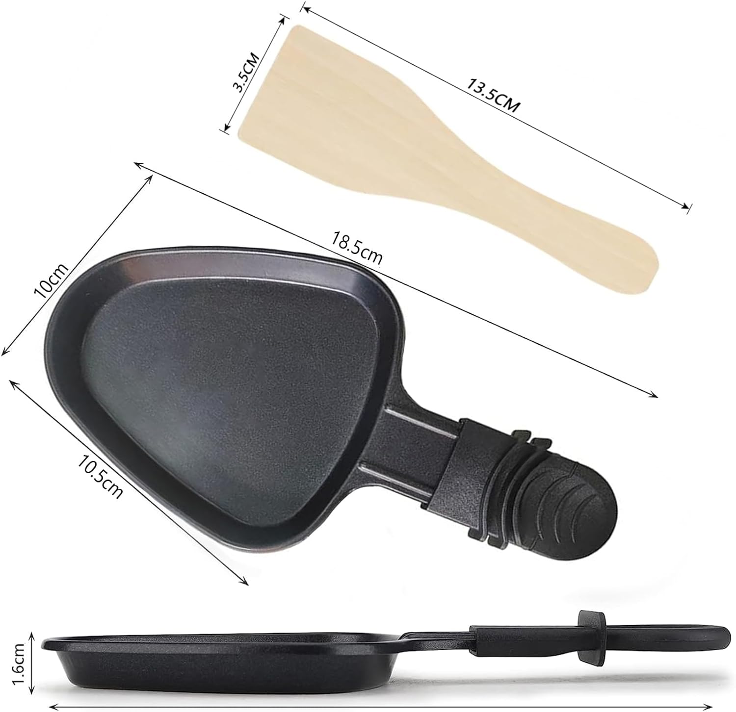 Poêlon raclette – set 4 pièces – antiadhésif, spatule bois, fromage fondu