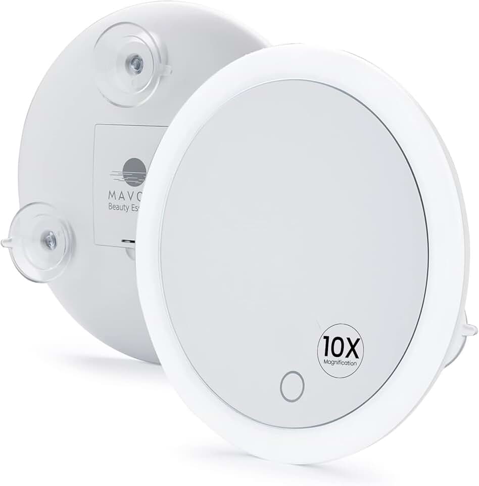 Mavoro - miroir grossissant LED 17cm, 10X, 3 ventouses, portable