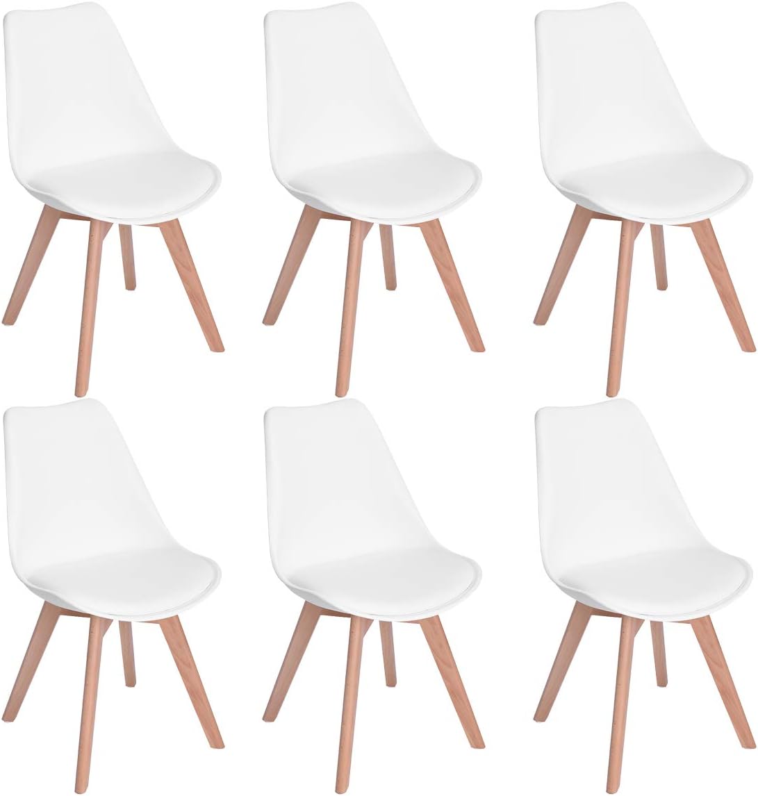 EGGREE - Série Scandinave - lot de 6 - chaises rembourrées, pieds hêtre, blanc