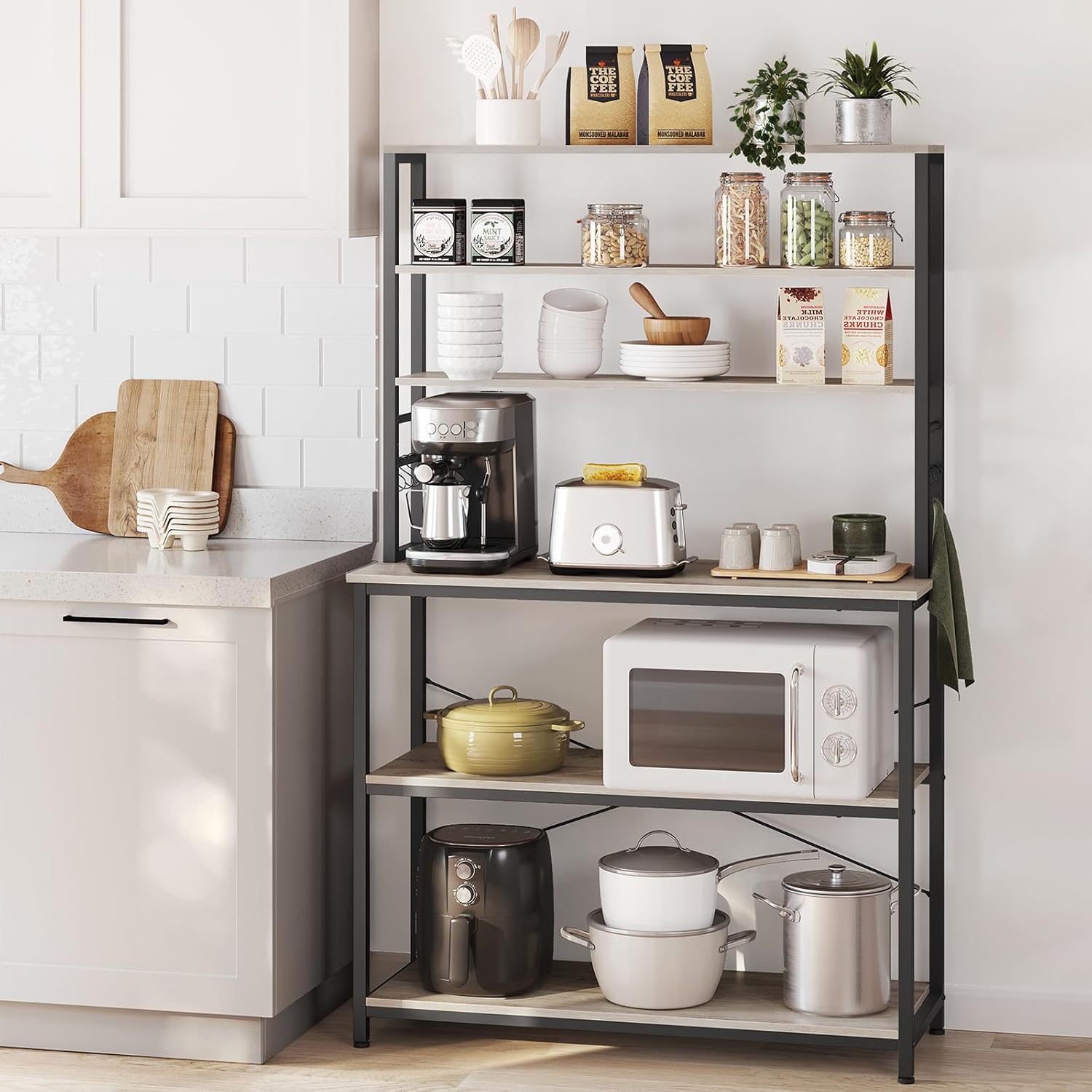 VASAGLE - étagère cuisine série KKS - 100x40x167 cm - 6 étagères, 6 crochets, acier industriel - KKS039K02